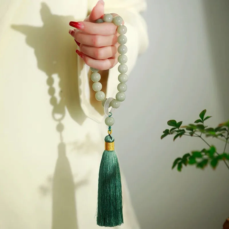 Jewelry Making Accessories - Green Jade Stone 12mm Beads Tassel