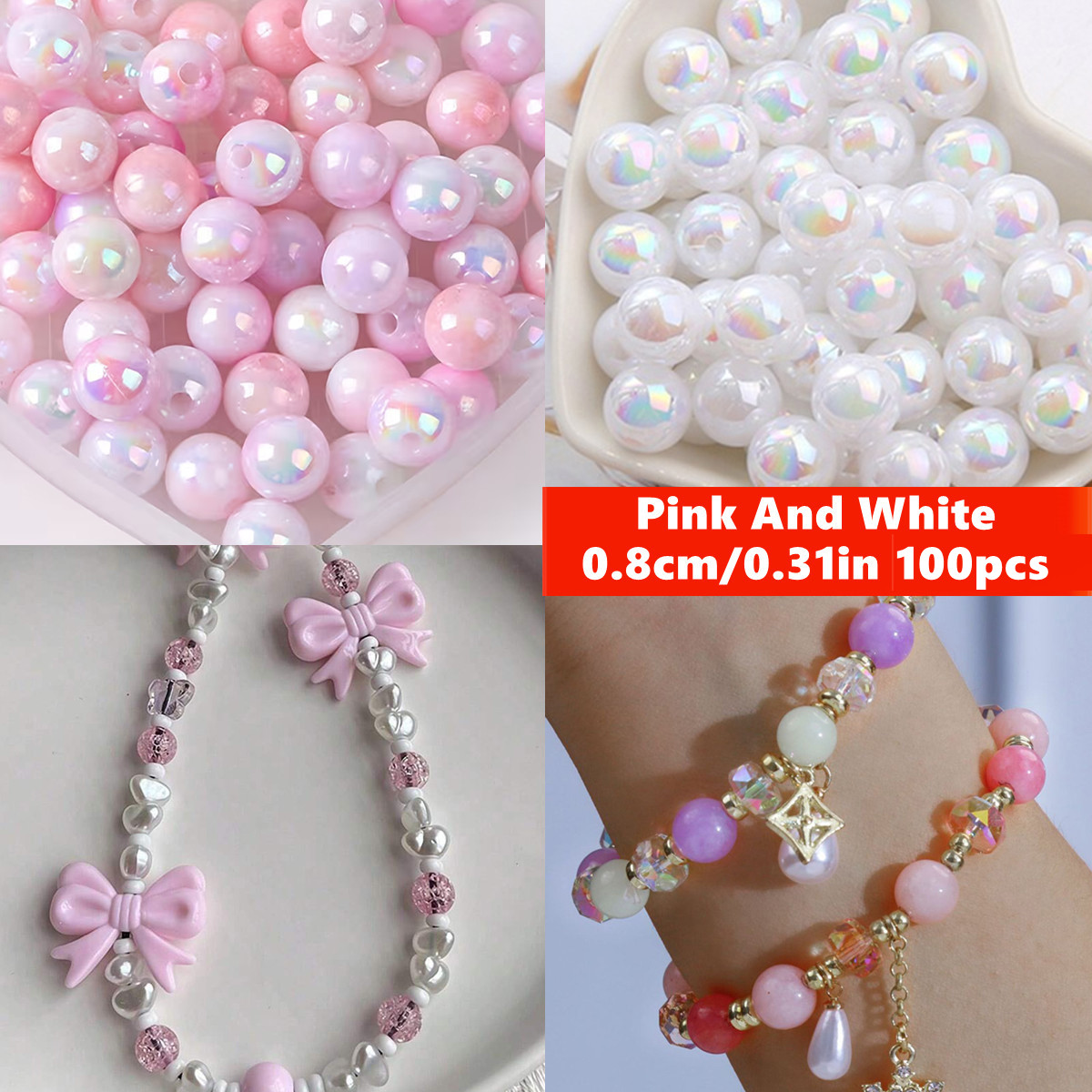 8mm 100pcs Pink Cute And Beaut - Jewelry Making For Couples 评论和价格