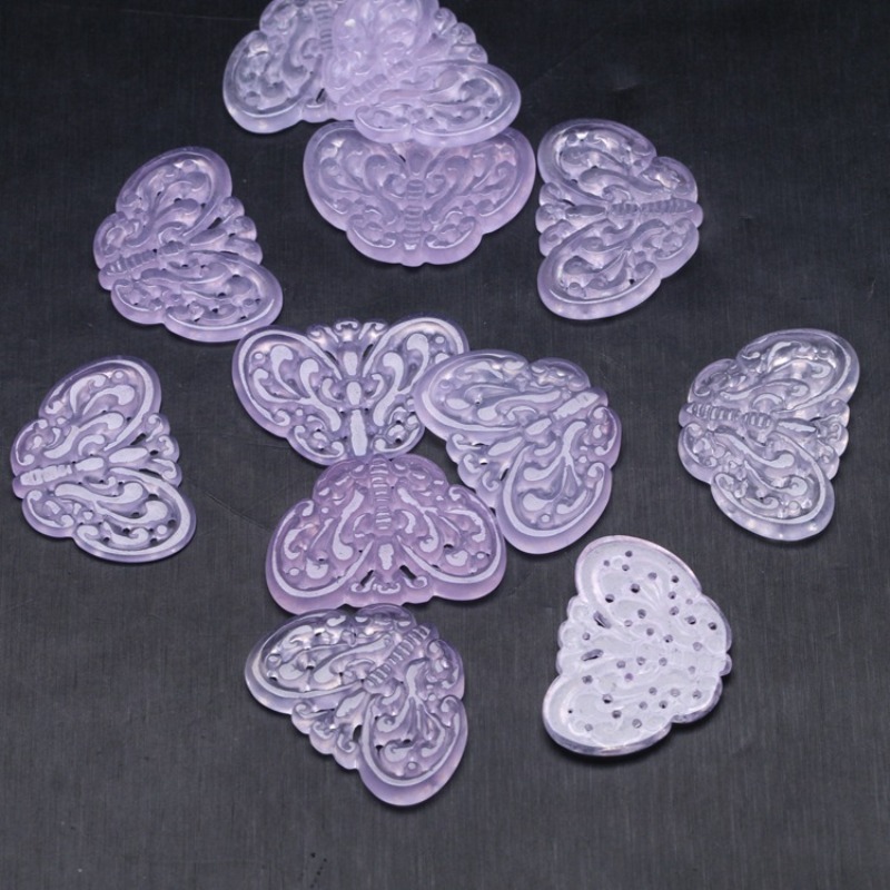 2pc Natural Purple Jade Hollow - Jewelry Making Accessories 评论和价格