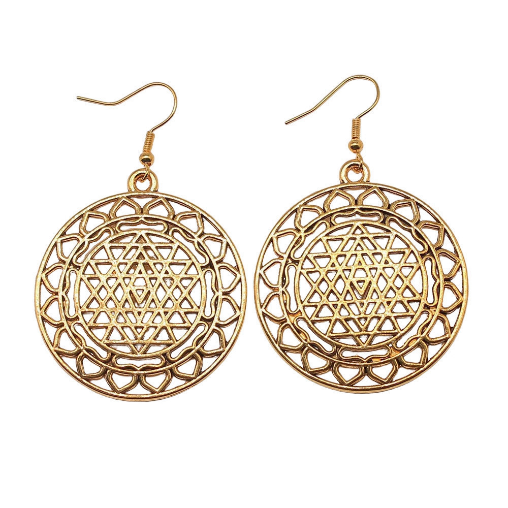 1pair Sri Yantra Pattern ear p - Jewelry Making For Couples 评论和价格