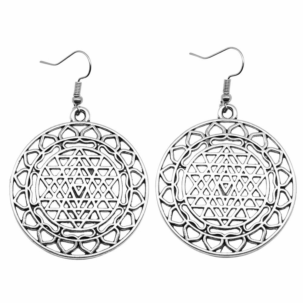 1pair Sri Yantra Pattern ear p - Jewelry Making For Couples 评论和价格