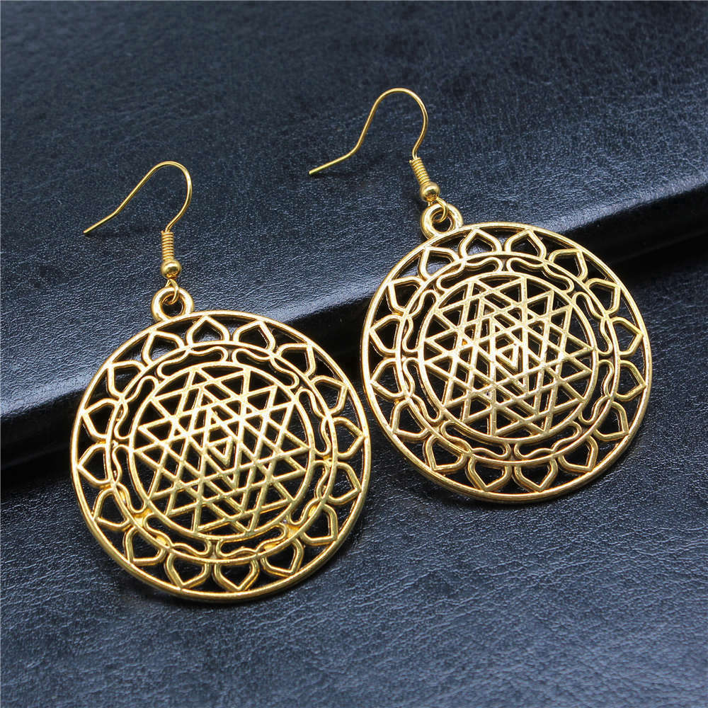 1pair Sri Yantra Pattern ear p - Jewelry Making For Couples 评论和价格