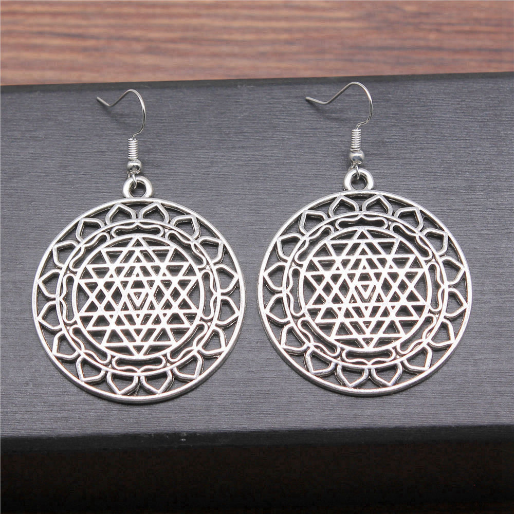 1pair Sri Yantra Pattern ear p - Jewelry Making For Couples 评论和价格