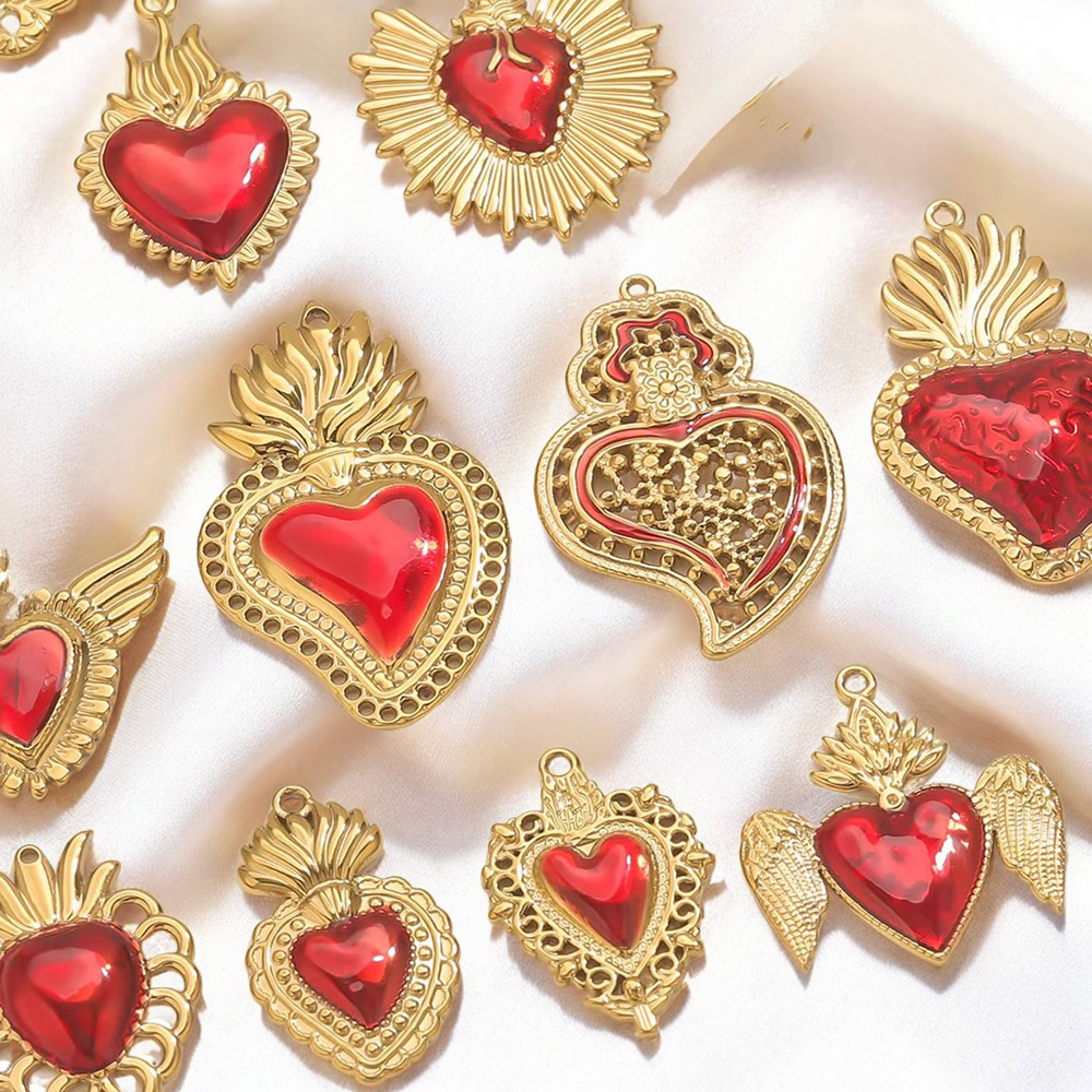 3pcs Stainless Steel Red Ename - Jewelry Making Supplies Wholesale 评论和价格