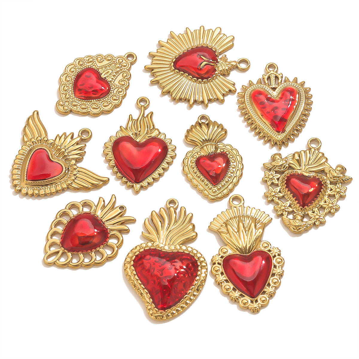 3pcs Stainless Steel Red Ename - Jewelry Making Supplies Wholesale 评论和价格