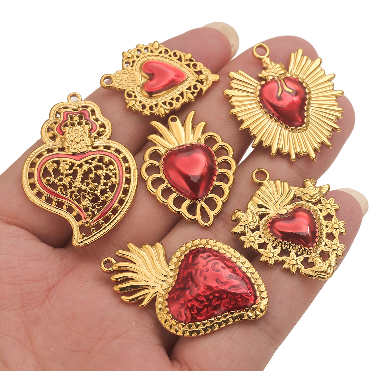 3pcs Stainless Steel Red Ename - Jewelry Making Supplies Wholesale 评论和价格