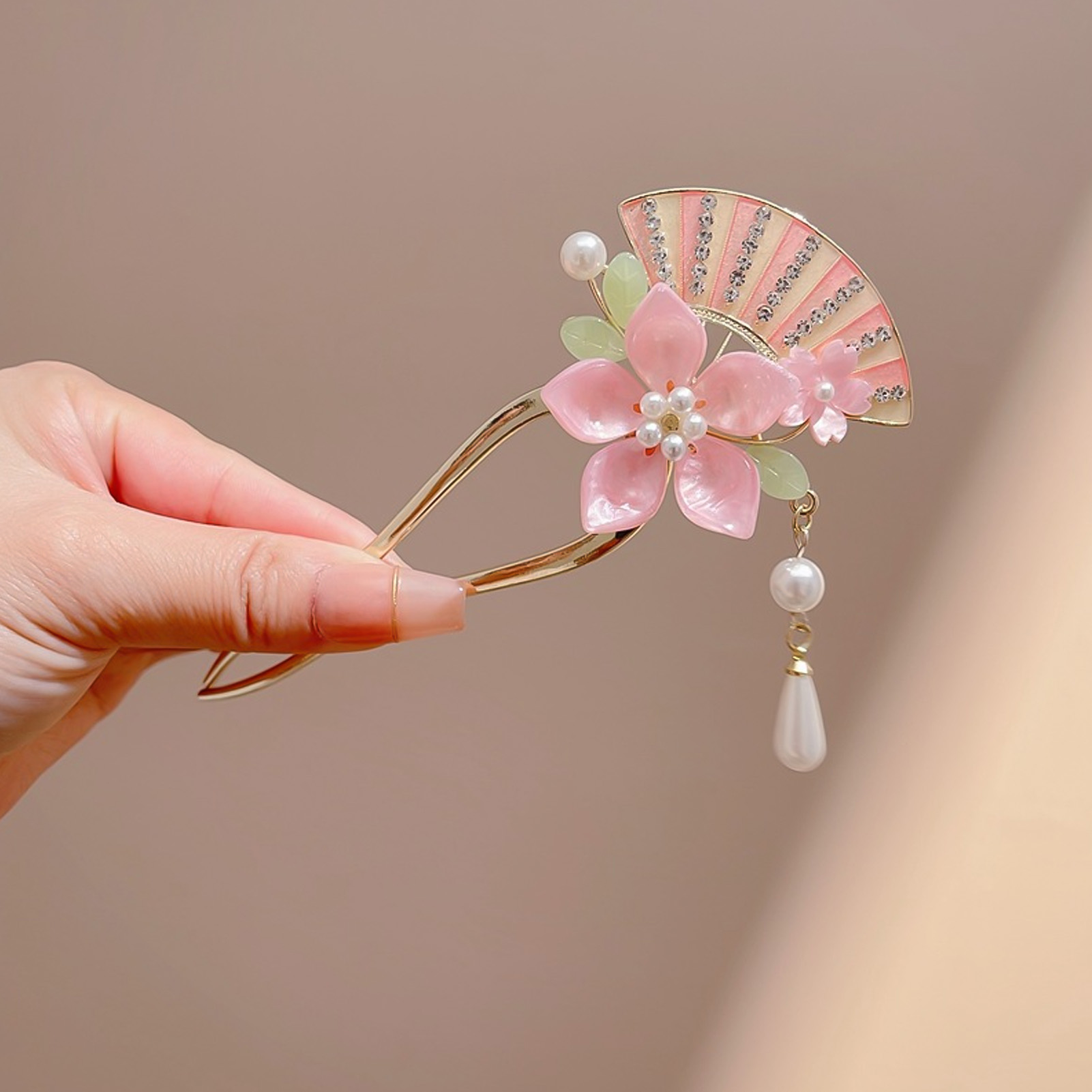 Elegant Pink Flower Hair Pin U - Jewelry Making With Beads 评论和价格